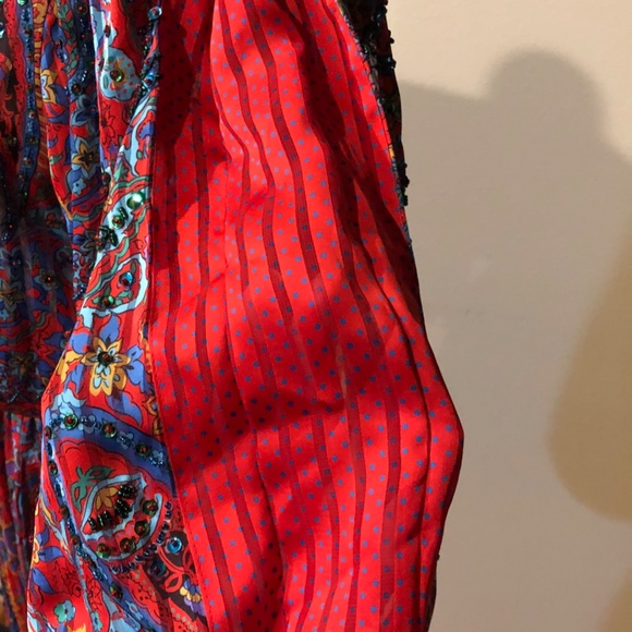 Diane Freis Red Holiday Dress Paisley Rich Gypsy Bohemian Style -Xmas OSFM - Picture 4 of 13
